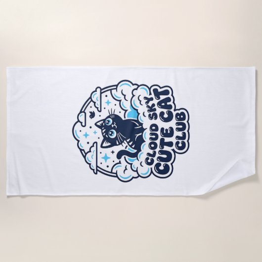 雲空かわいい猫ペット愛好家Tシャツアート - 雲空 ビーチタオル (正面)