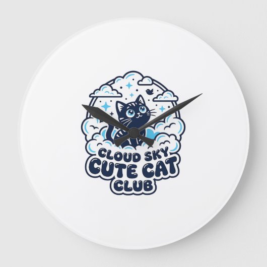 雲空かわいい猫ペット愛好家Tシャツアート - 雲空 ラージ壁時計 (正面)