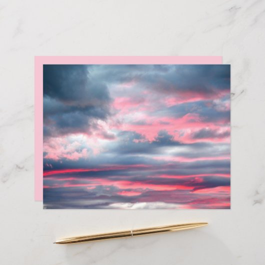 雲美しいピンクの白い青空 (正面/裏面インサイチュ)