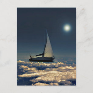 雲間を移動する夢想的なコラージュ ポストカード