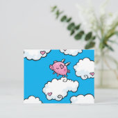 雲飛んでいるに乗って舞う豚 ポストカード (スタンド正面)