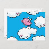 雲飛んでいるに乗って舞う豚 ポストカード (正面/裏面)