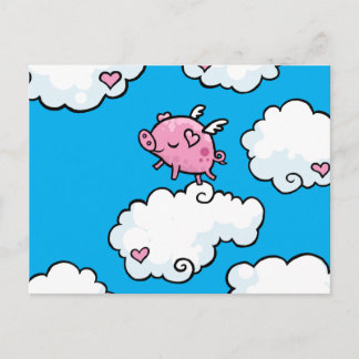 雲飛んでいるに乗って舞う豚 ポストカード