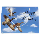 雲飛んでいるを持つアヒルの誕生日 ラージペーパーバッグ (正面)