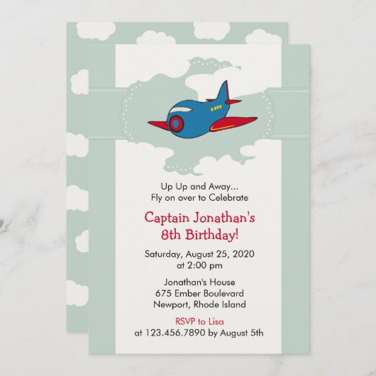 雲飛行機の誕生日パーティー 招待状 (正面/裏面)