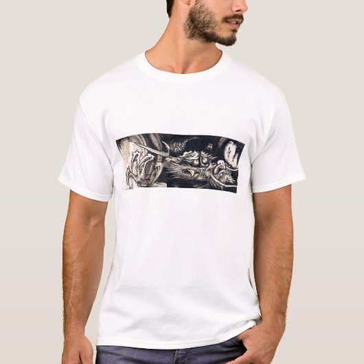 雲龍図,曾我蕭白ドラゴンと雲，墨絵 Tシャツ (正面)