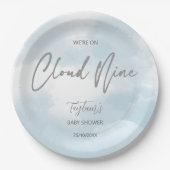 雲9赤ちゃんシャワー灰色ほこりっぽい青 ペーパープレート (正面)