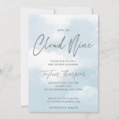 雲9赤ちゃんシャワー灰色ほこりっぽい青 招待状 (正面)