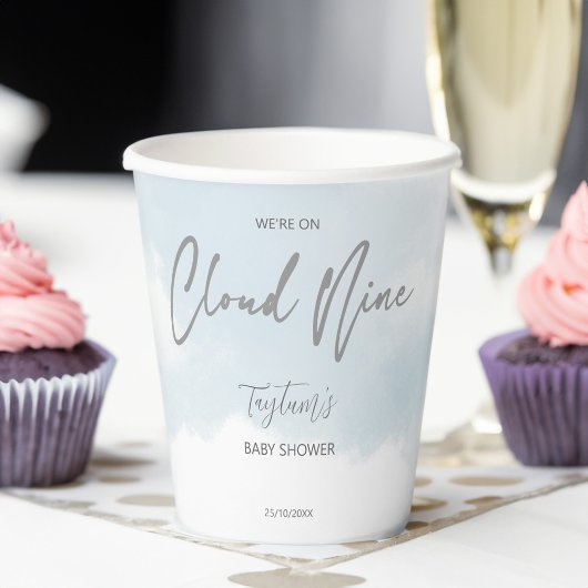 雲9赤ちゃんシャワー灰色ほこりっぽい青 紙コップ