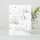 雲9金ゴールド星水色グレーベビーシャワー 招待状 (スタンド正面)