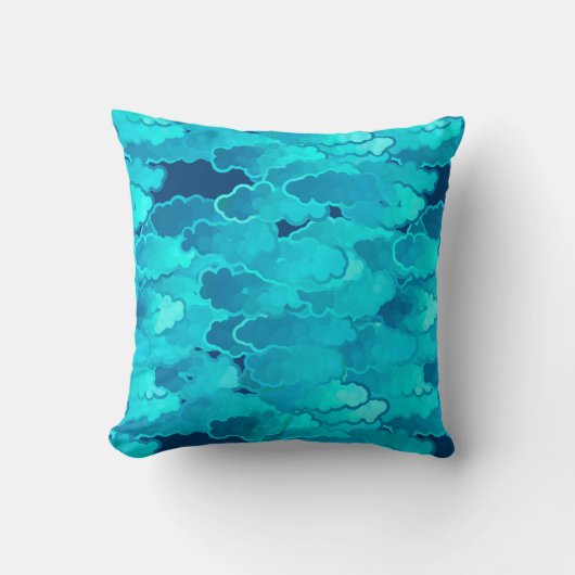 雲、日本の夕べスカイ、ターコイズ、藍 クッション (正面)