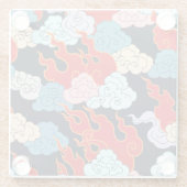 雲、炎：黒いヴィンテージパターン。 ガラスコースター (裏面)