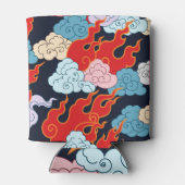 雲、炎：黒いヴィンテージパターン。 缶クーラー (裏面)