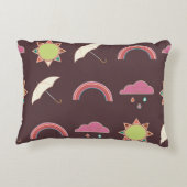 雲、雨、太陽、傘のパターン。 アクセントクッション (裏面)