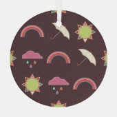 雲、雨、太陽、傘のパターン。 ガラスオーナメント (裏面)