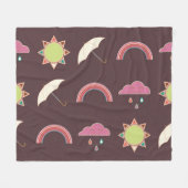 雲、雨、太陽、傘のパターン。 フリースブランケット (正面(横))