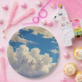 雲 青空 シンプル モダン 自分 名前 書道 ペーパープレート (パーティー)
