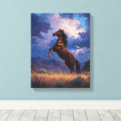 雷に打たれたたてがみが輝く馬の絵画 キャンバスプリント (インサイチュ (ウッドフロア))