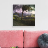 雷吹嵐の中の木が風に キャンバスプリント (インサイチュ (リビング))