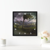 雷吹嵐の中の木が風に スクエア壁時計 (ホーム)