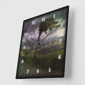 雷吹嵐の中の木が風に スクエア壁時計 (傾斜)