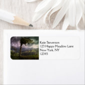 雷吹嵐の中の木が風に ラベル (インサイチュ)