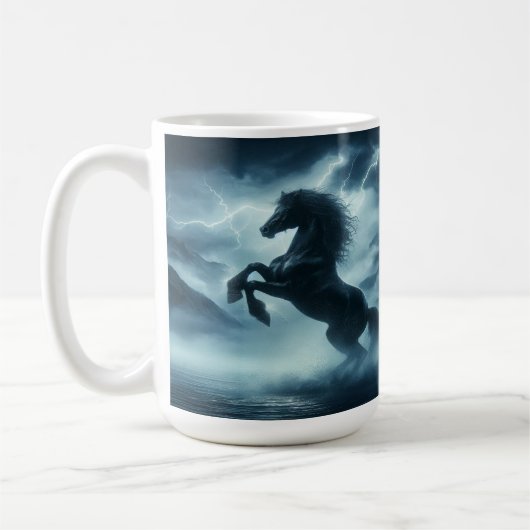 雷雨の中で馬を育てる コーヒーマグカップ (左)