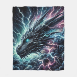 雷雨の中のドラゴンヘッド稲妻 フリースブランケット