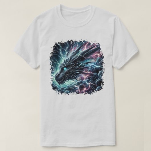 雷雨の中のドラゴンヘッド稲妻 Tシャツ (デザイン正面)