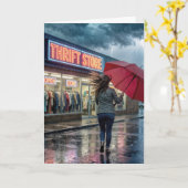 雷雨の中のリサイクルショップの前のバースデーガール カード (黄色い花)