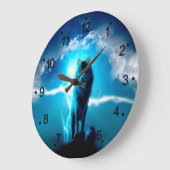雷雨の中の狼 ラージ壁時計 (傾斜)