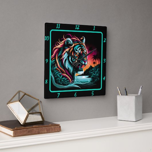 雷鳴ネオン・タイガー・エンジェスティ スクエア壁時計 (オフィス)