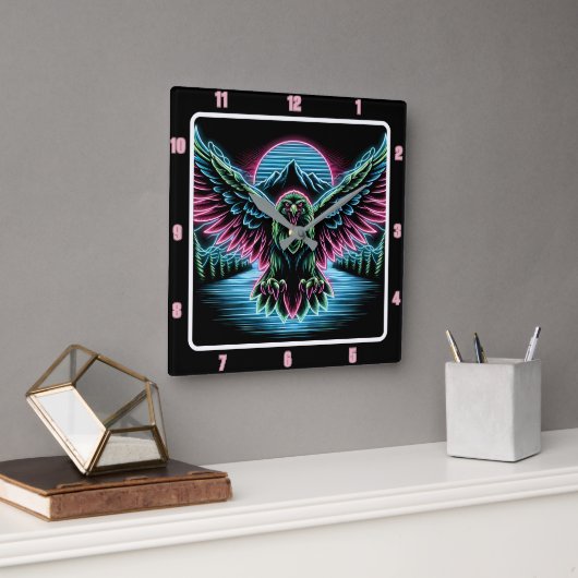 雷《鳥》ハヤブサ発光時計 スクエア壁時計 (オフィス)