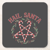 雹サタンクリスマスクランパスクリスマスデビルキャンディ スクエアペーパーコースター (正面)