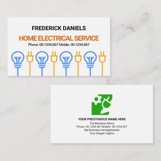 電スタイリッシュ球と電源プラグの電気サービス 名刺 (正面/裏面)