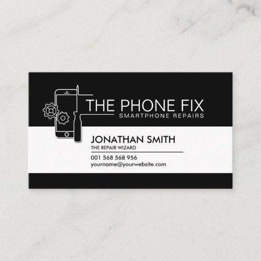 電モダン頭が切れる話修理の白黒 名刺 (正面)