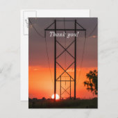 電力線の夕日シルエット感謝カード ポストカード (正面/裏面)