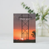 電力線の夕焼けシルエット感謝カード ポストカード (スタンド正面)