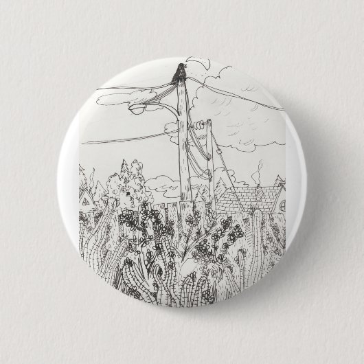 電力線| Pinに坐っているカラス 缶バッジ (正面)