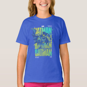 電動アップバットマンランニングズタイポグラフィ Tシャツ