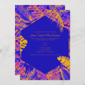 電動オレンジブルー熱帯パーム葉結婚ズ 招待状 (正面/裏面)