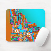 電動オレンジ&ターコイズ夢 – 抽象芸術 マウスパッド (マウス)