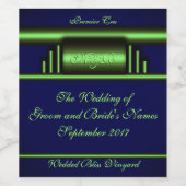 電動グリーンとネイビーブルーのアールデコ ワインラベル (シングルラベル)