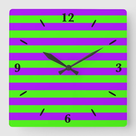 電動サイケデリック紫とハーレクイングリーン スクエア壁時計 (正面)