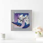 電動スライドウエスタンカウボーブーツウォールクロック スクエア壁時計 (ホーム)