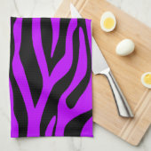 電動パープルゼブラストライプアニマルプリント キッチンタオル (四つ折り)