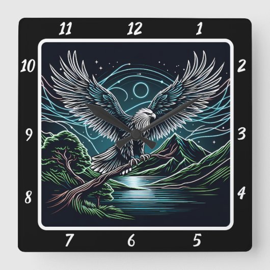 電動ブルーイーグル時計 スクエア壁時計 (正面)