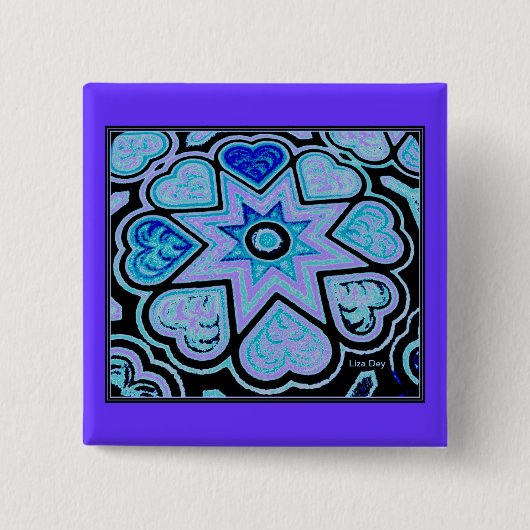 電動ブルーハート&スターズスクエアピン 缶バッジ (正面)