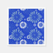 電動ブルーモダンフローラプリント スタンダードカクテルナプキン (正面)