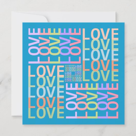 電動モダンブルーカードの「LOVE」タイポグラフィ カード (正面)